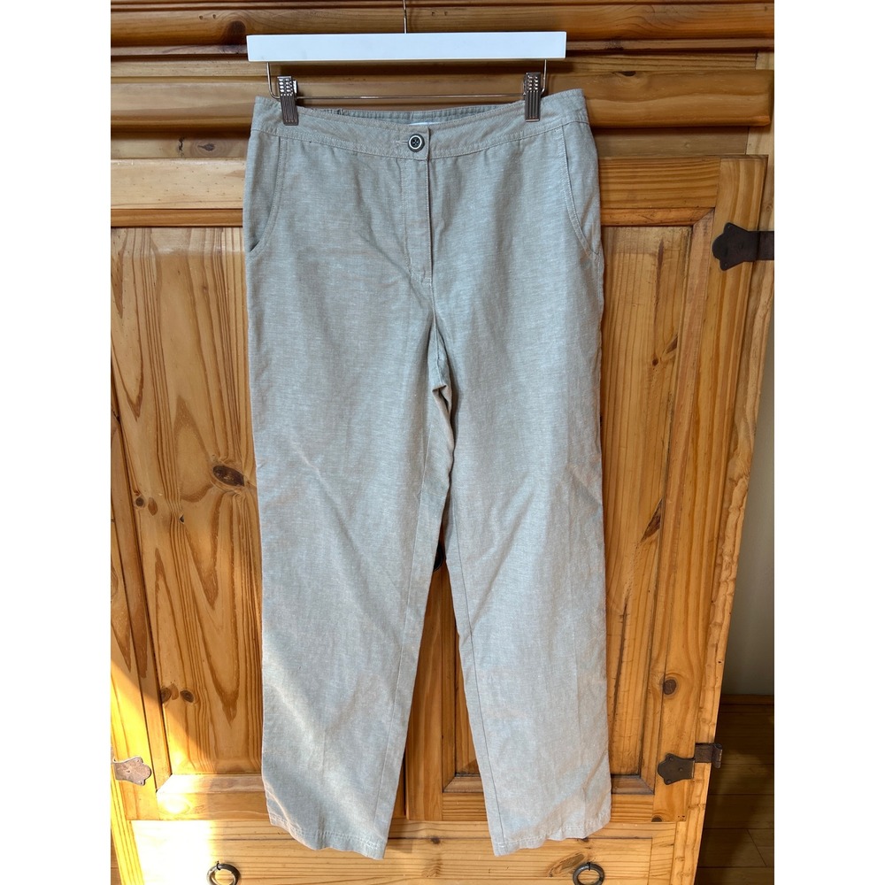 ExOfficio Women's Khaki Linen Blend Straight Leg Travel Pants Size 6